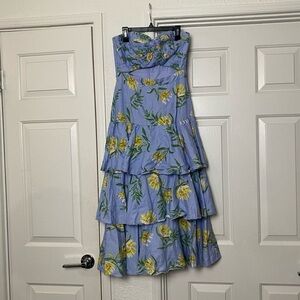 AMUR Strapless Roxy Dress - Floral Tier Blue Yellow Dress